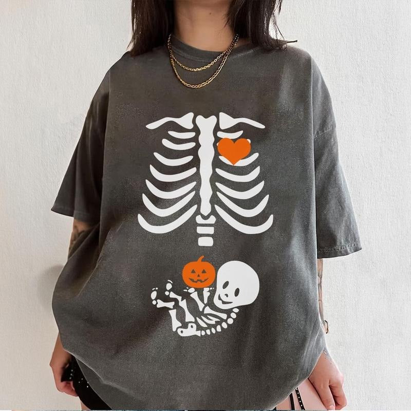 Comfort Color Skeleton Halloween Maternity T-Shirt, Funny Pregnancy Announcement 2025 TShirt, Spooky Pregnant Costume, New Mommy Tee, Fall Mama to Be Gift