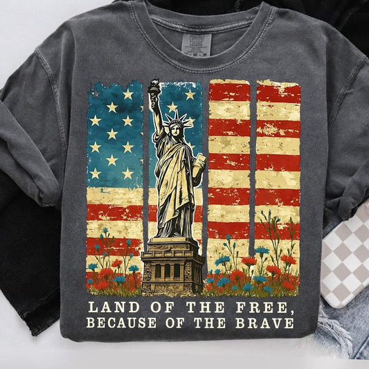 Comfort Colors 4th of July T-Shirt, Land Of The Free Because Of The Brave Shirt, Independence Day Shirt, American flag liberty statue T-Shirt