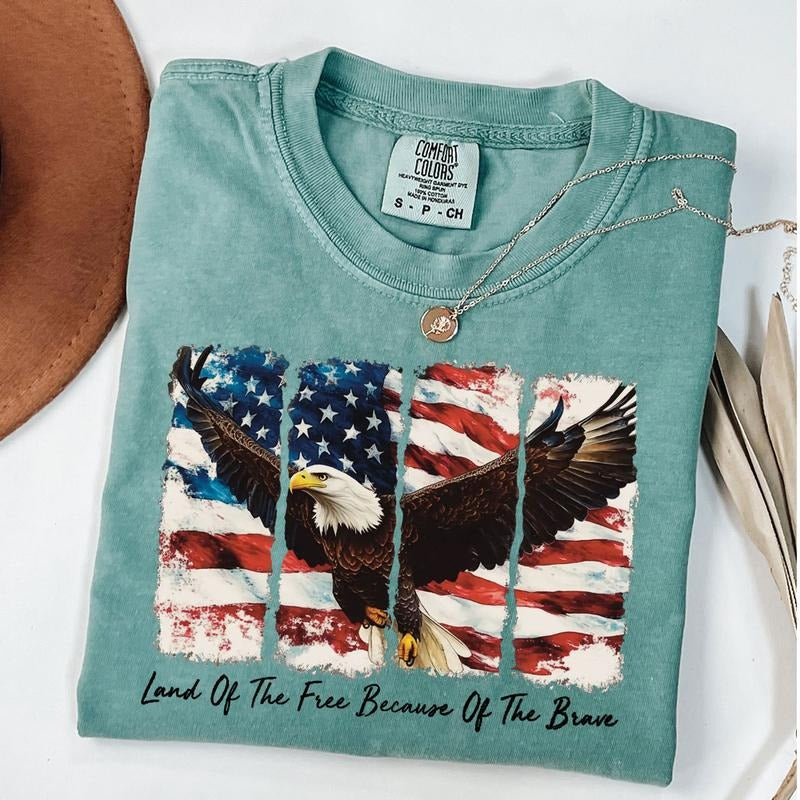 Comfort Colors America Land Of The Free Because Of The Brave Shirt, USA 4th of July T-Shirt, American Flag Eagle Shirt, Unisex T-Shirt