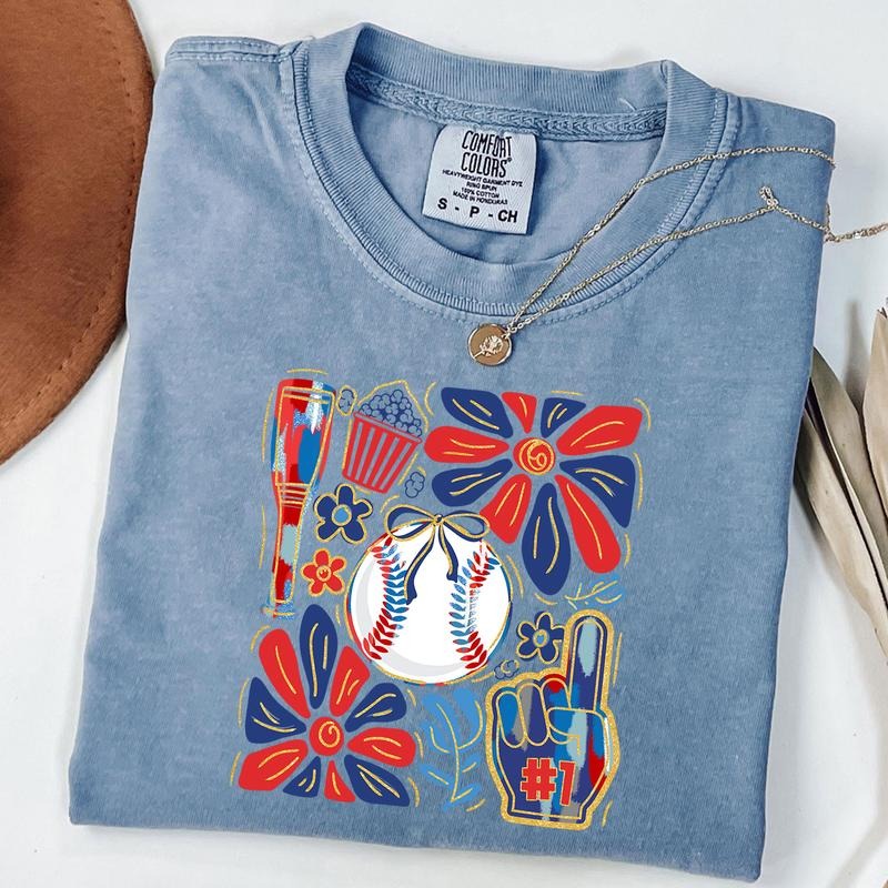 Comfort Colors Baseball Bow Shirt, Floral Baseball Coquette T-Shirt, Baseball Mom Shirt, Game Day T-Shirt