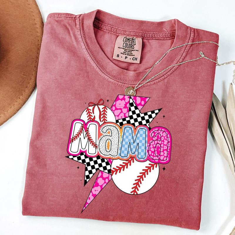 Comfort Colors Baseball Mama Tee, Checkered Baseball Mama Shirt, Baseball Game Day T-Shirt
