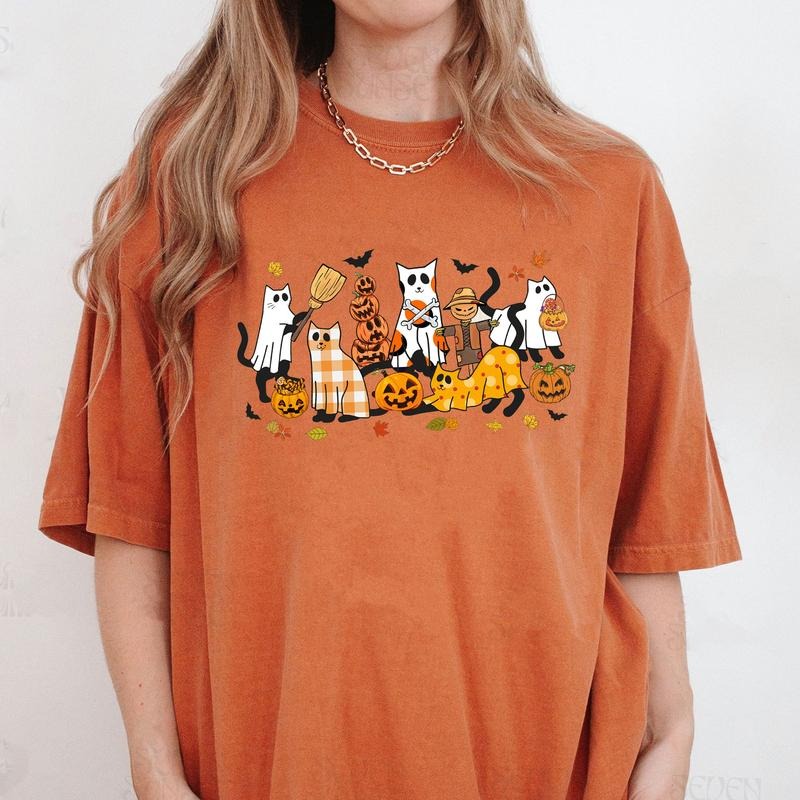 Comfort Colors Black Cat Halloween Shirt, Ghost Cat Shirt, Halloween Cat Shirt, Fall Shirt, Retro Halloween Shirt, Spooky Season Shirt, Funny Halloween