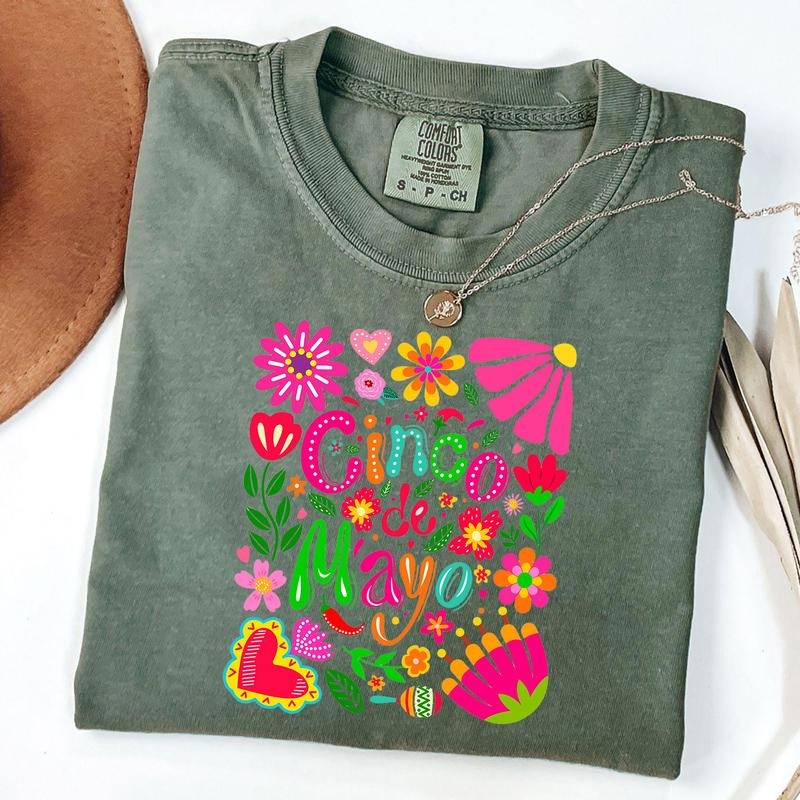 Comfort Colors Boho Floral Cinco De Mayo Shirt, Cinco De Mayo Tee, Mexican Fiesta T-Shirt, Tequila Shirt