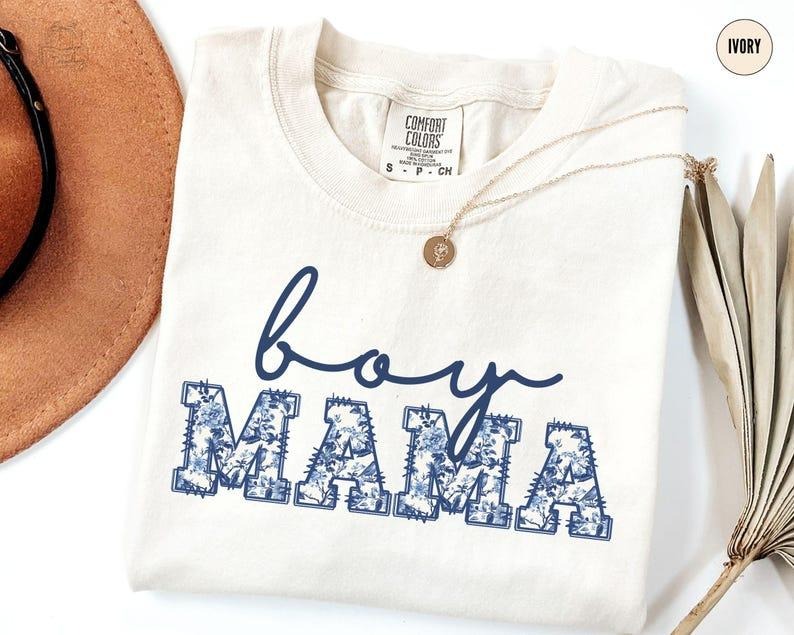 Comfort Colors Boy Mama T-Shirt, Toile Boy Mama Shirt, New Mom Pregnancy Announcement,Gender Reveal Tee