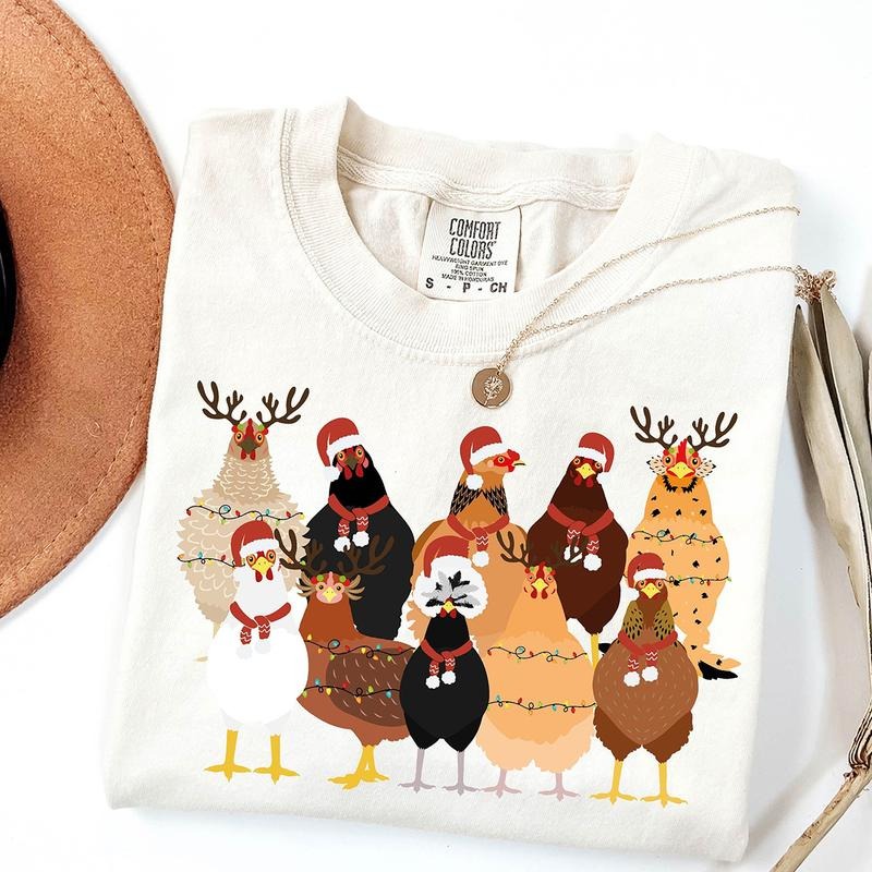 Comfort Colors Chickens Christmas T-shirt, Cute Christmas Giftsstyle{n002}2
