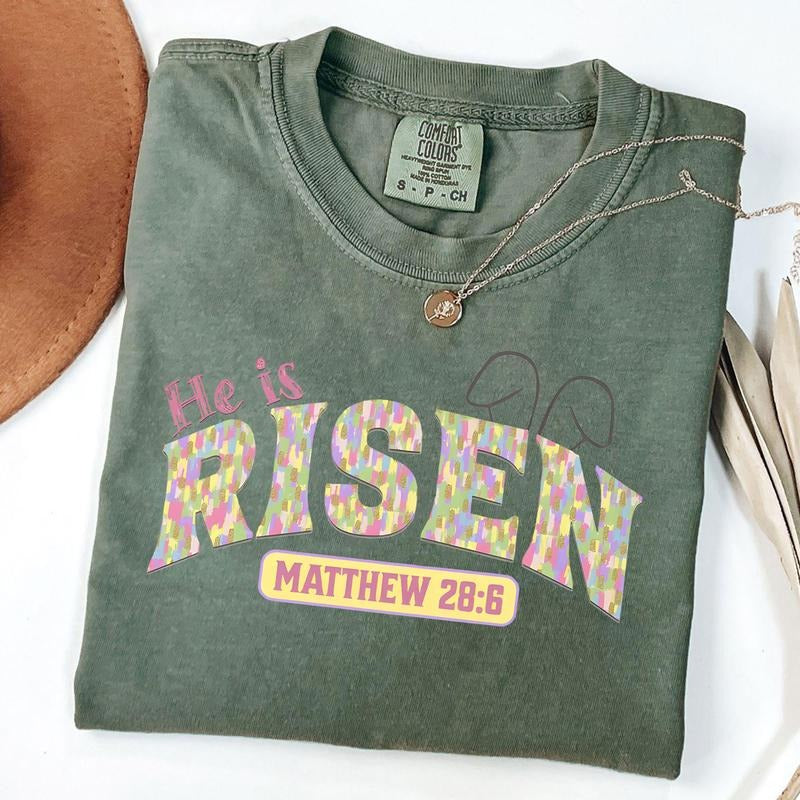 Comfort Colors Christian Easter Shirt, He Is Risen Shirt, Jesus Easter Bunny T-Shirt for Women, Easter Gift For Her