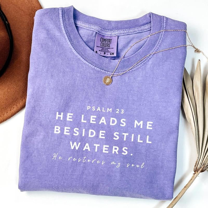 Comfort Colors Christian Shirt, Psalm 23 Shirt, Bible Study T-Shirt, God Shirt, Christian Mom Shirt, Bible Verse Tee Cotton