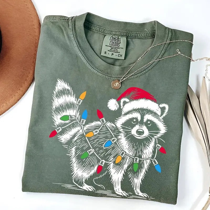 Comfort Colors Christmas Raccoon Shirt, Cute Raccoon Shirt, Raccoon Lover Gift, Christmas Gifts