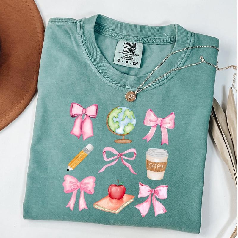 Comfort Colors Coquette Teacher Shirt, Back to School Shirt, Coquette Pencil Bow T-Shirt, Preppy Teach Tee, Teacher Appreciation Gift
