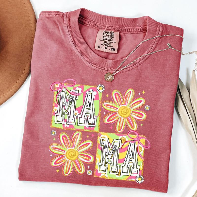 Comfort Colors Floral Mama Coquette Bow Shirt, Mama Groovy Shirt, Preppy Mama T-shirt, Springtime Mom Tee, New Mom Gift