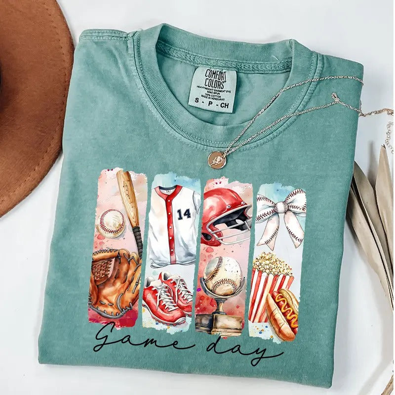 Comfort Colors Game Day Baseball Coquette Shirt, Baseball Bow Shirt, Baseball Mama T-Shirt, Brushstroke Tee