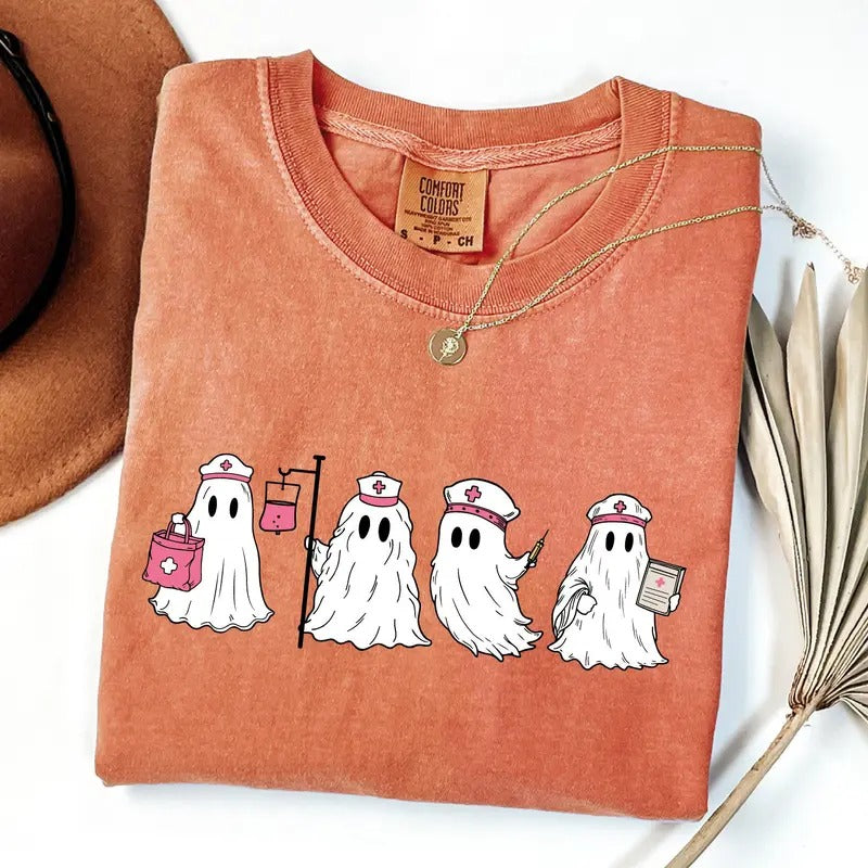 Comfort Colors Ghost Nurse Halloween Shirt, Halloween Nurse Shirt, Spooky Nurse Shirt, Halloween Nurse Gift, Nurse Boo Crew Shirt, Fall Tee