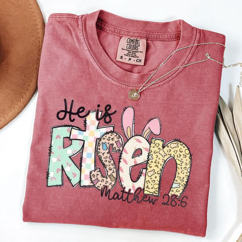 Comfort Colors He Is Risen Shirt, Jesus Easter Shirt, Matthew 28 6, Cute Easter Outfit, Church Easter Shirt