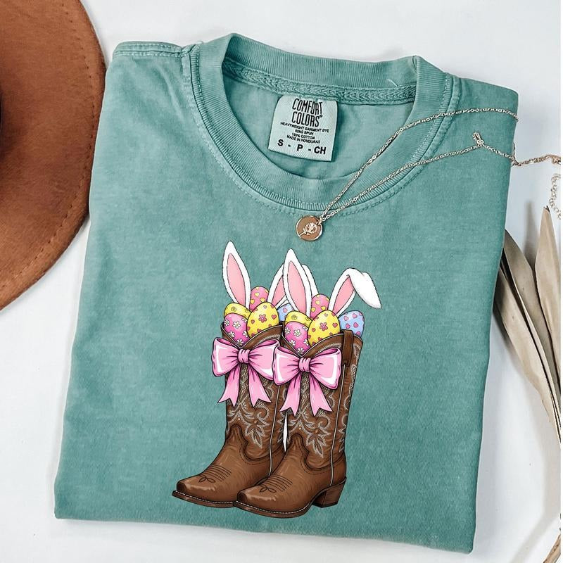 Comfort Colors Howdy Easter Shirt, Cowboy Boots Easter Coquette T-Shirt, Western Easter Bunny Tee