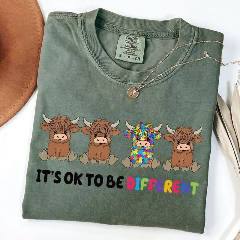 Comfort Colors It's Ok To Be Different Shirt, Highland Cow Shirt, Be Kind Be Different T-Shirt, Motivational Shirt, Be Yourself T-Shirt