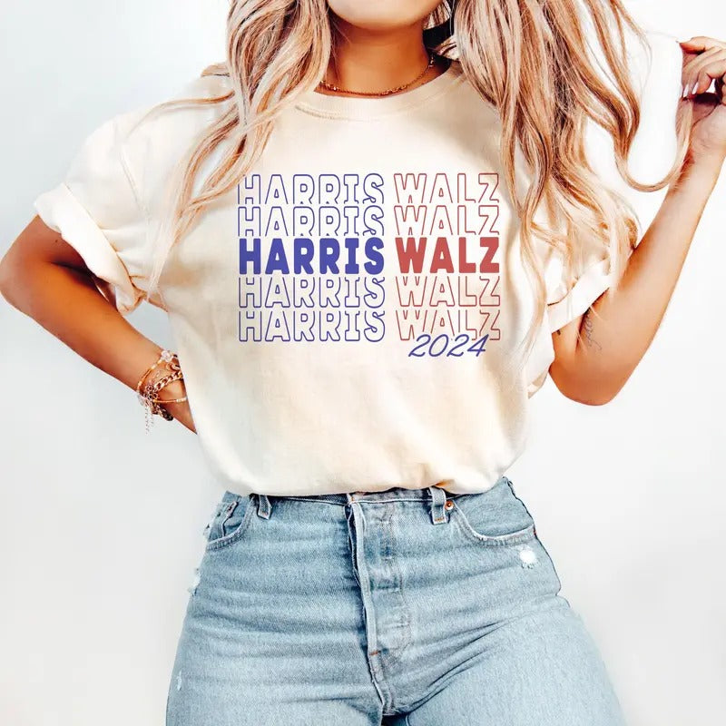 Comfort Colors Kamala Harris Walz 2024 Shirt, Madam President Election T-shirt, Retro Voting Tee, Democrat Rally Gift For Liberal Voter