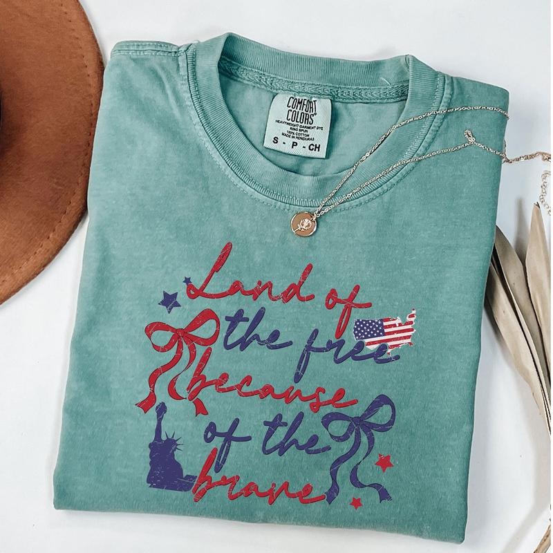 Comfort Colors Land Of The Free Because Of The Brave Shirt, 4th Of July T-Shirt, America Coquette Tee, Unisex T-Shirt