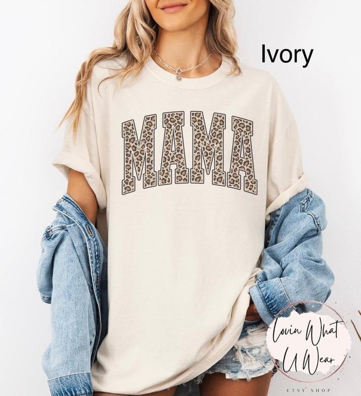 Comfort Colors Leopard Mama Shirt Cheetah Mama T-Shirt Varsity Mama TShirt Cute Mom Life Top Mothers Day Gift