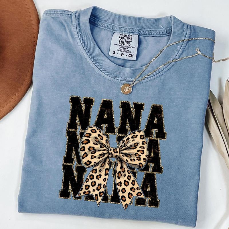 Comfort Colors Leopard Nana Shirt, Nana Coquette Bow Shirt, New Mom Gift, Mother's Day Gift, Unisex T-Shirt