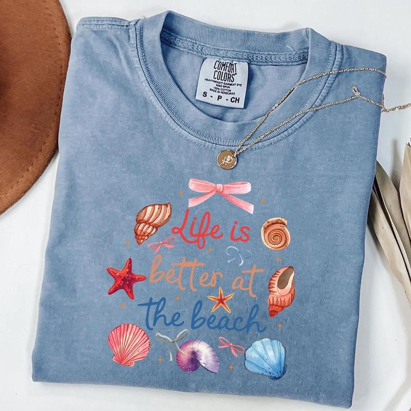 Comfort Colors Life is Better at the Beach Tee, Coquette Seashell Shirt, Girls Trip 2025 T-Shirt