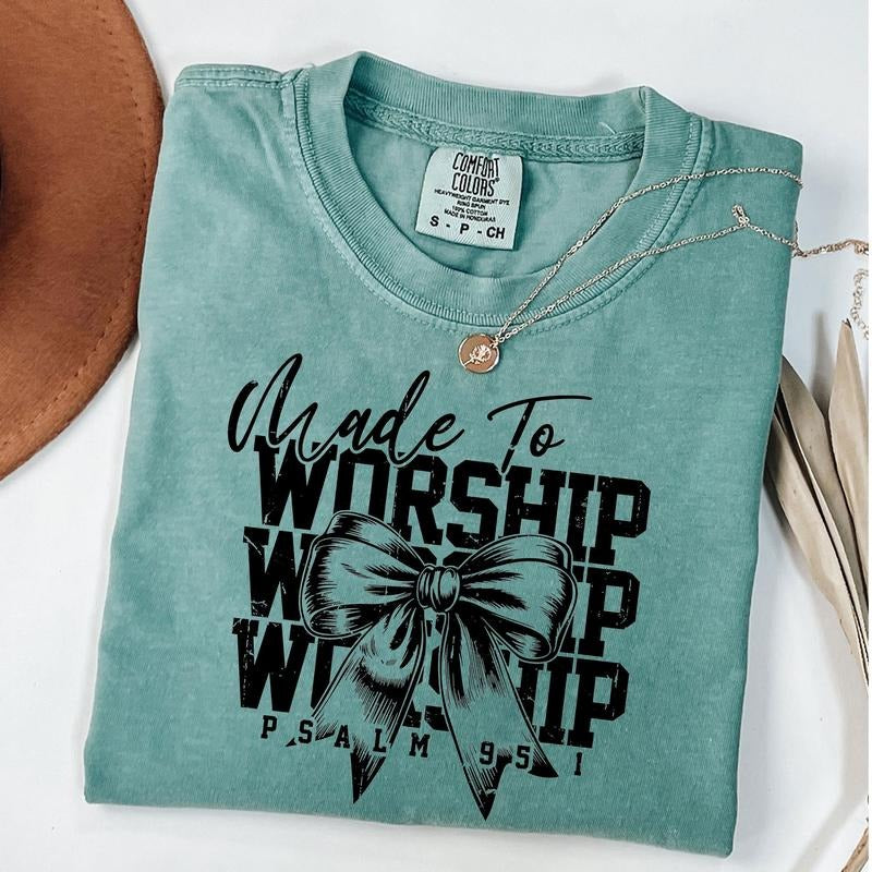 Comfort Colors Made To Worship Shirt, Retro Christian Coquette Shirt, Bible Verse Tee, Quotes, Sayings, Inspirational, Motivational