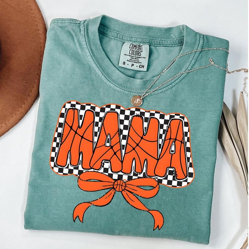 Comfort Colors Mama Basketball Coquette Shirt, Checkered Mama Bow Shirt, Gift For Basketball Lover Mom Shirt, Mothers Day Gift