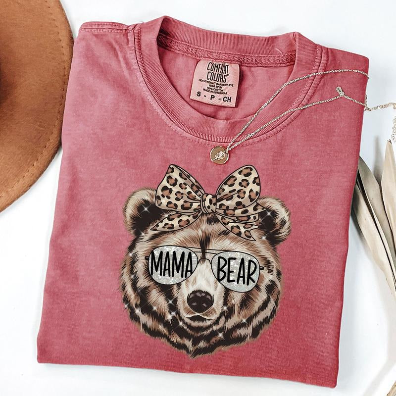 Comfort Colors Mama Bea Shirt, Leopard Bow Shirt, Coquette Mama Bear TShirt, Trendy Mom Life Tee, New Mom Gift