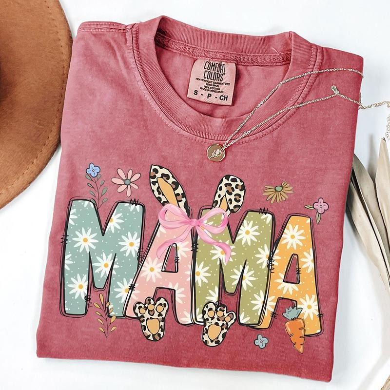 Comfort Colors Mama Bunny T-Shirt, Cute Easter Mom Gift, Floral Leopard Print Tee, Trendy Spring Aesthetic Shirt, Mama Daisy Shirt