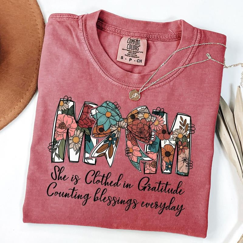 Comfort Colors Mama Coquette Bow Shirt, Mom She is Clothed in Gratitude Counting Blessings Every Day Shirt, Wildflowers Mom Tee