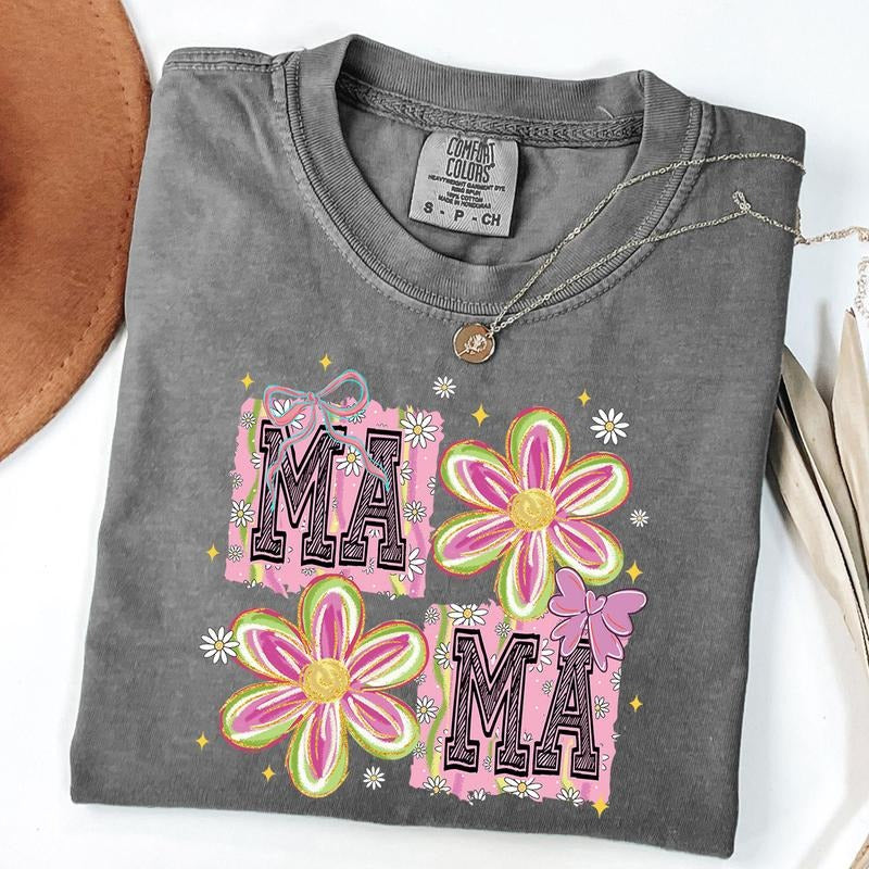 Comfort Colors Mama Daisy Shirt, Coquette Mama Shirt, Brushstroke Mom T-Shirt, Mother's Day Gift