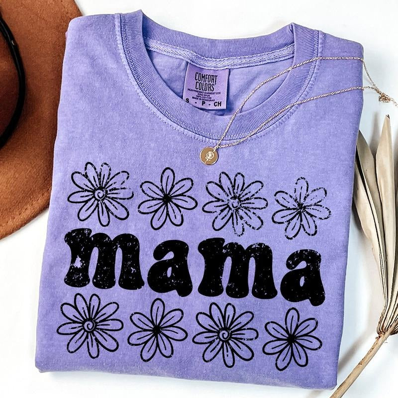 Comfort Colors Mama Daisy Shirt, Floral Mama Shirt, Pregnancy Announcement, Retro Mom Birthday Gift, Mothers Day Gift For Mom