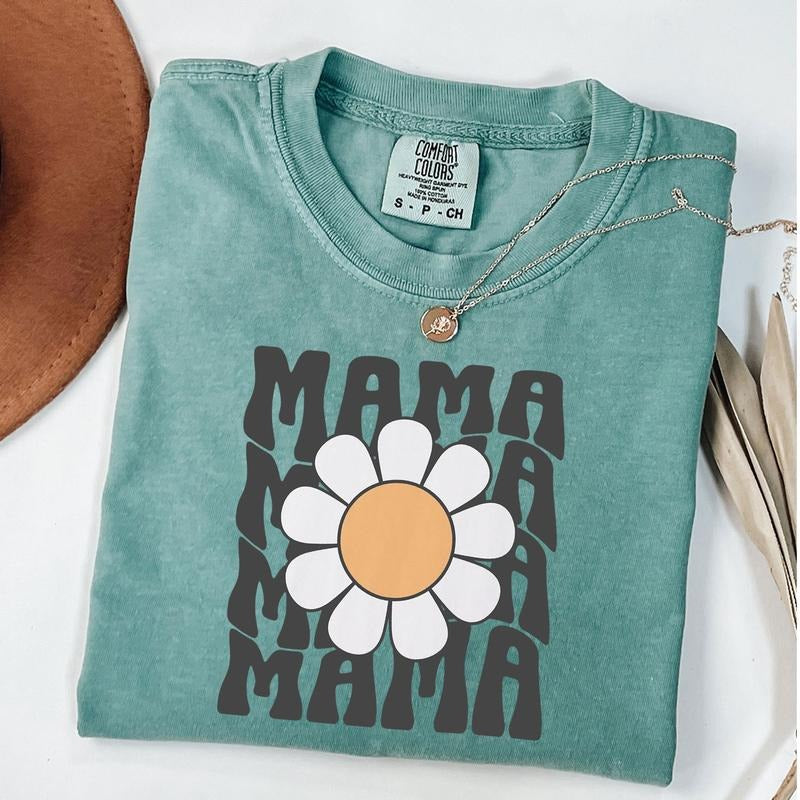 Comfort Colors Mama Daisy Shirt, Floral Mom Tees, Retro Mama Shirts, Groovy Mama Shirt, Mother's Day Gift