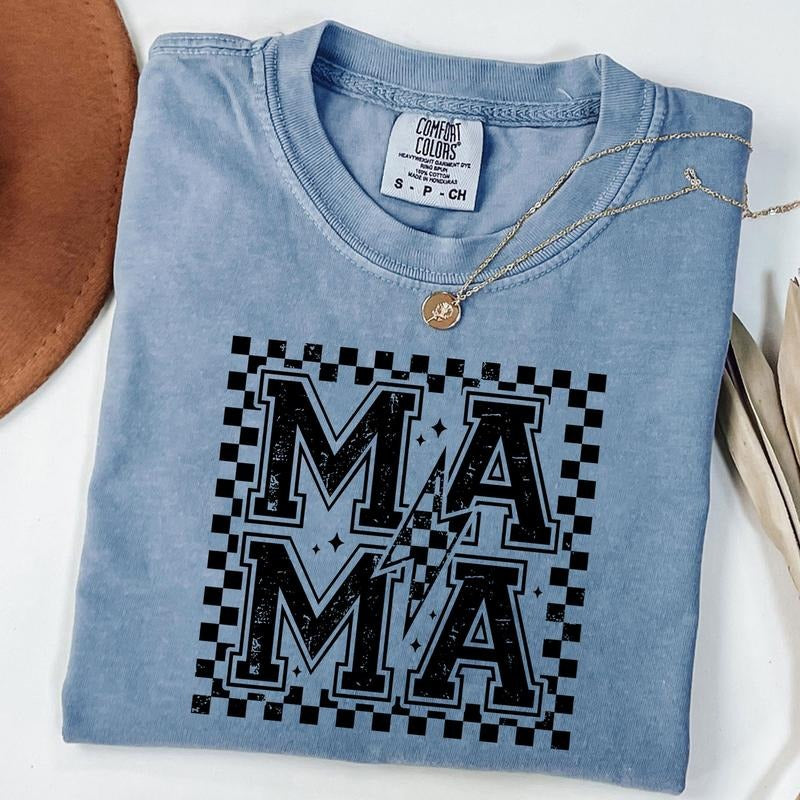 Comfort Colors Mama Lightning Bolt Shirt, Checkered Lightning Mom T-shirt, Checkered Mama Tee, New Mom Gift