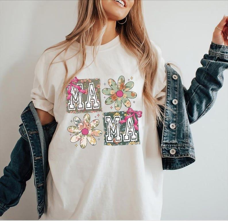Comfort Colors Mama Shirt, Coquette Bow Mama T-Shirt, Springtime Mom Tee, Mothers Day Gift, New Mom