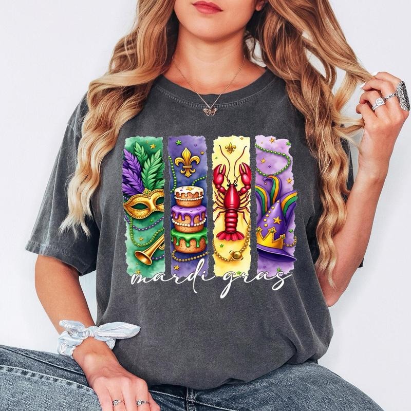 Comfort Colors Mardi Gras Carnival Shirt, Retro Mardi Gras Shirt, Fleur De Lis, Brushstroke Mardi Gras, Louisiana Crawfish Cotton Fit