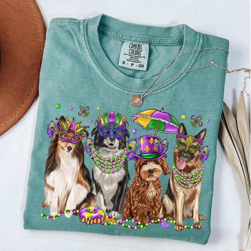 Comfort Colors Mardi Gras Dog Shirt, Mardi Gras Gift, Dog Lover Shirt, Mardi Gras Gift for Dog Lover Cotton Fashion