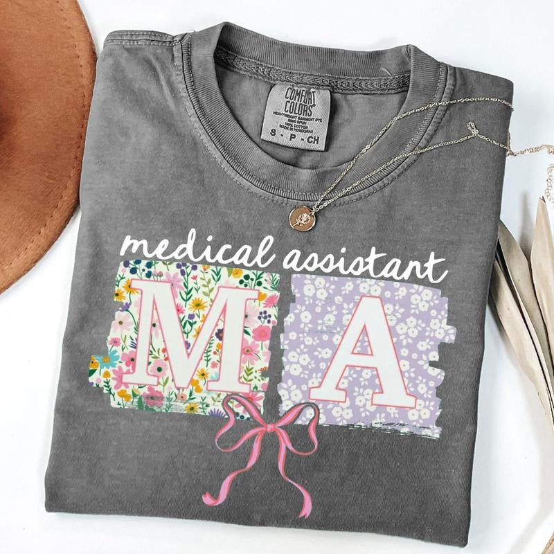 Comfort Colors Medical Assistant Shirt, Coquette Bow MA T-shirt, Gift for Medical Assistant, Grad Gifts, Whimsical Medical Assistant Tshirt