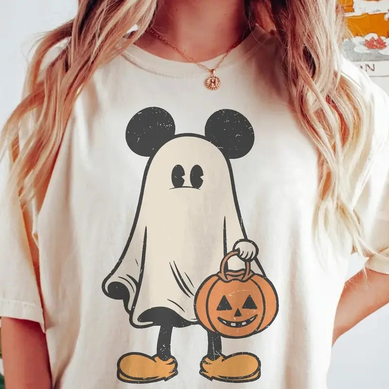 Comfort Colors Mickey Ghost Halloween Shirt, Retro Mickey Spooky Season Shirt