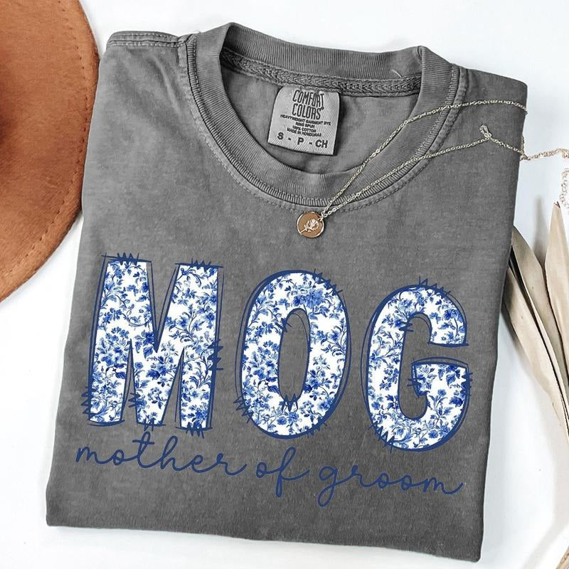 Comfort Colors Mother Of The Groom Shirt, Mog Crewneck, Floral Bridal Party Getting Ready Outfit, Gift From Bride, Blue Toile Shirt