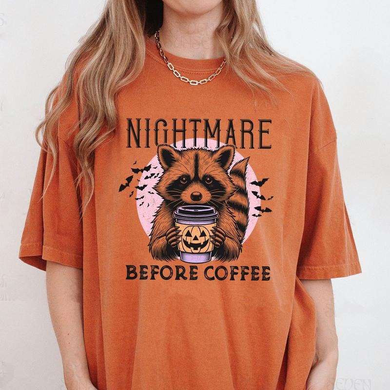 Comfort Colors Nightmare Before Coffee Shirt, Halloween Raccoon T-Shirt, Raccoon Coffee T-Shirt, Funny Raccoon Shirt