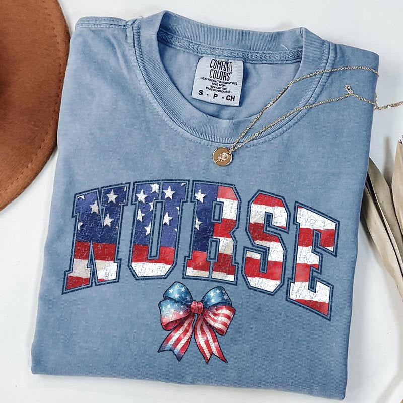 Comfort Colors Patriotic Nurse Shirt, Nurse 4th Of July T-Shirt, Memorial Day Tee, Nurse Gift