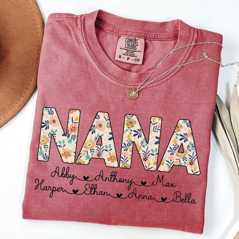 Comfort Colors Personalized Nana Shirt with Grandkids Names, Floral Nana T-Shirt, Nana Gifts, Mother's Day Shirt, Custom Kids Names Grandma Shirt