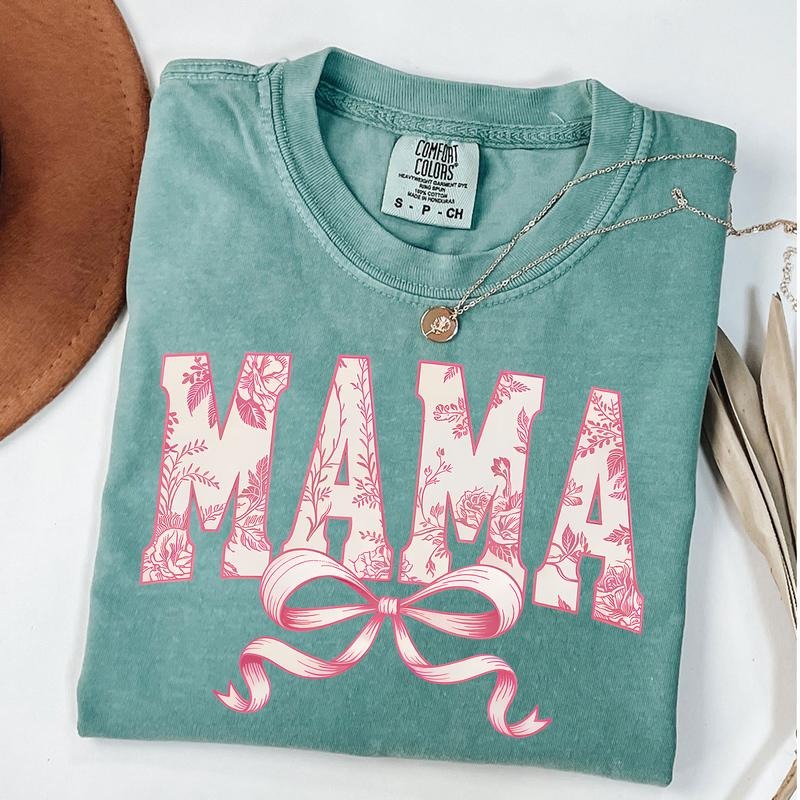 Comfort Colors Pink Chinoiserie Mama Shirt, Floral Chinoiserie T-Shirt, Varsity Mama Tee, Gift For Mom