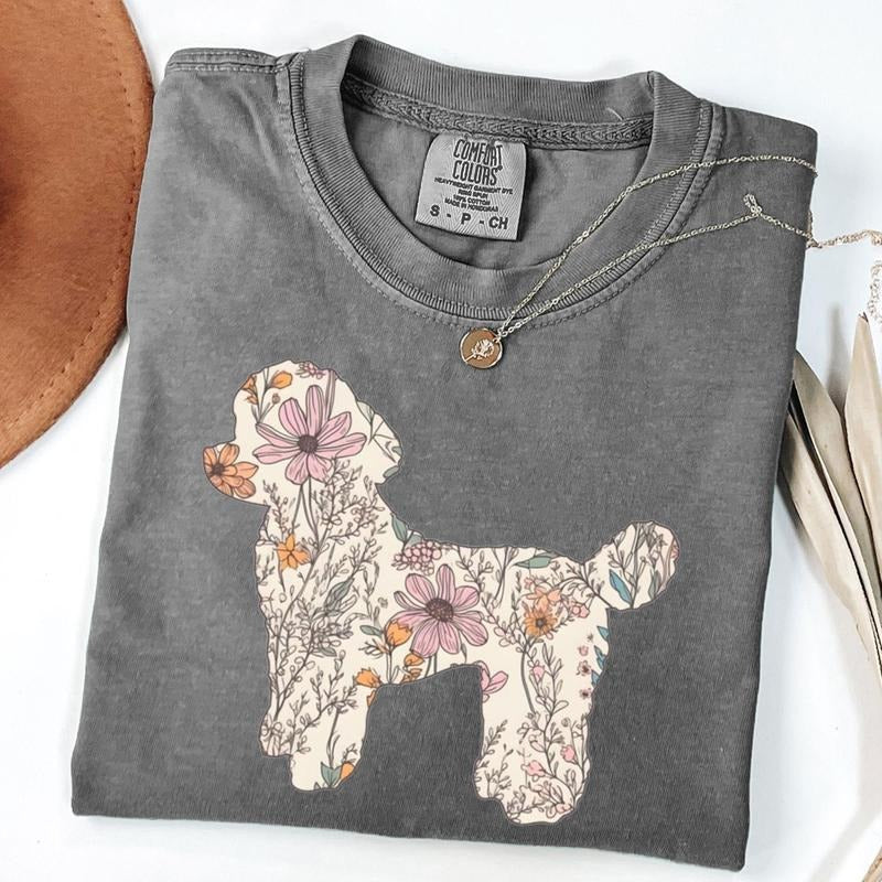 Comfort Colors Poodle Shirt, Miniature Poodle Shirt, Floral Poodle T-Shirt, Unisex T-Shirt