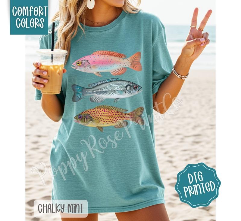 Comfort Colors Preppy Fish Shirt Women's Fitted Short Sleeve Crew Neck Summer Top 100% US Cotton Ethical Fashion