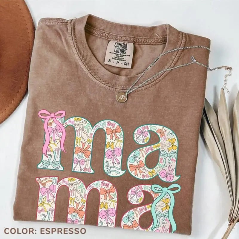 Comfort Colors Preppy Mama Coquette T-shirt, Retro Mama Shirt, Mothers Day Tee, Mama Varsity T-shirt, Floral Mama, Trendy Mama Shirt Design