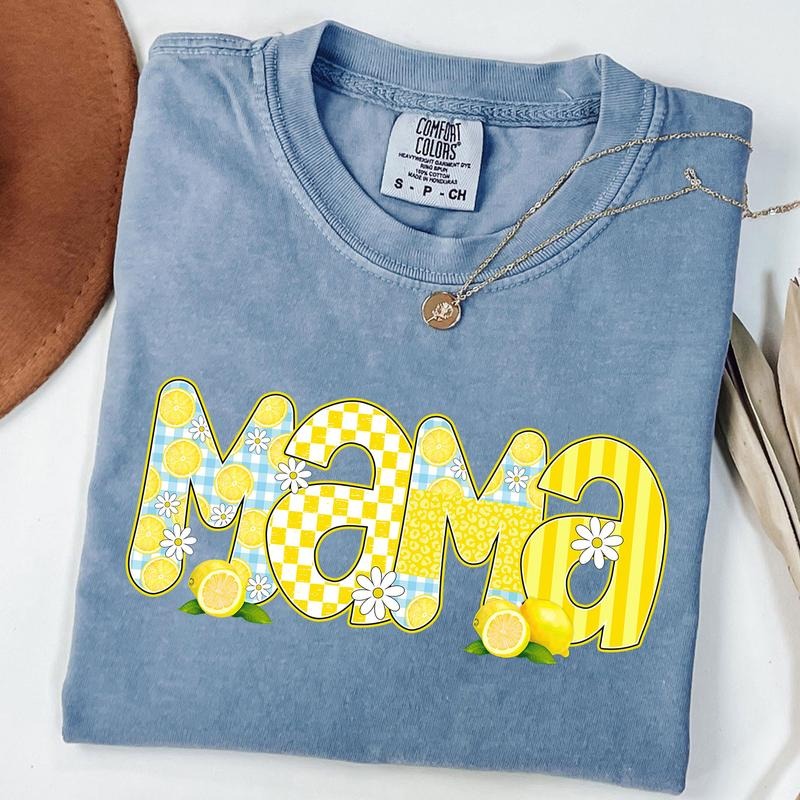 Comfort Colors Preppy Mama Lemon Tee, Cute Lemon Floral Mama Shirt, Summer Mama T-Shirt