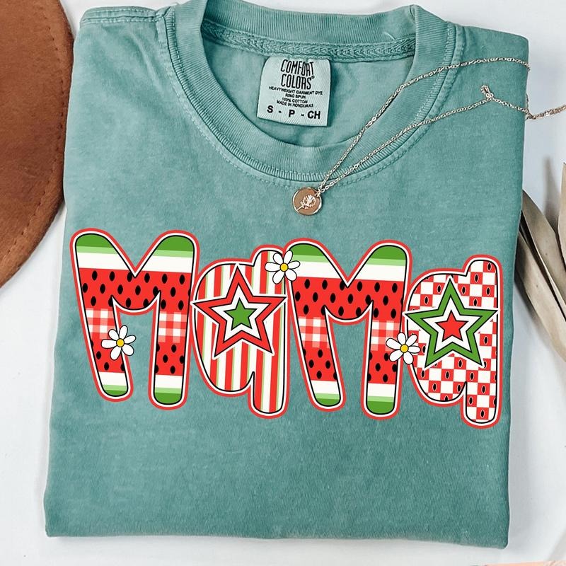 Comfort Colors Preppy Mama Watermelon T-Shirt, Cute Watermelon Floral Mama Shirt, Everyday T-Shirt, Custom Preppy Mama, Watermelon Shirt