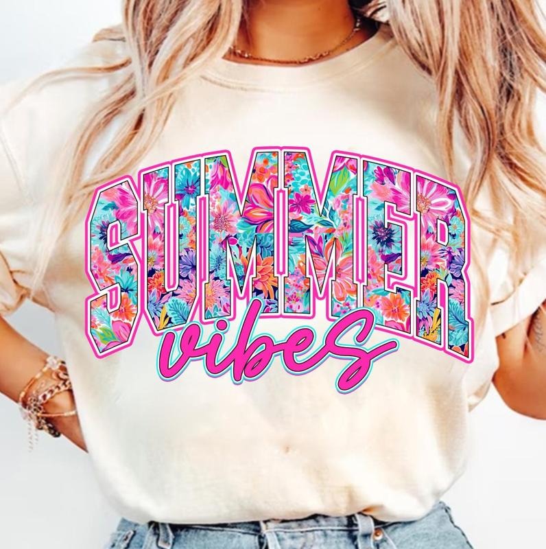 Comfort Colors Preppy Summer Vibes T-Shirt, Summer Brushstroke T-Shirt, Hello Summer Shirt, Girly Summer Coquette Shirt,...