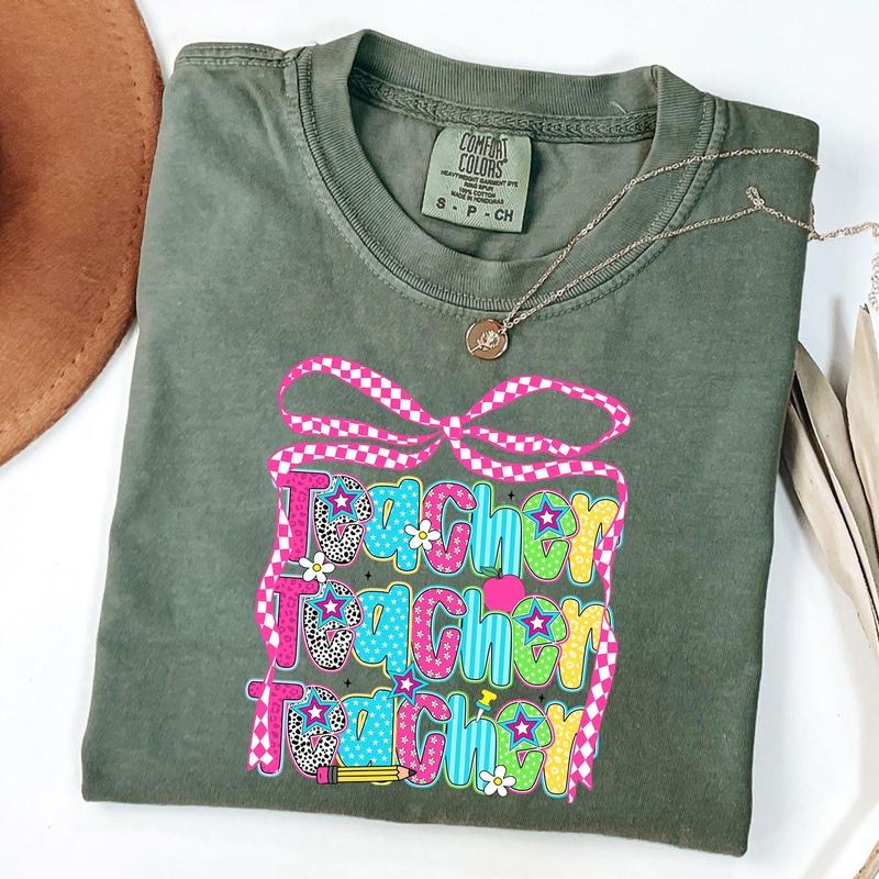 Comfort Colors Preppy Teacher Coquette Bow Shirt, Teacher Summer Shirt, Last Day Of School, Teacher Life, Teacher Appreciation Gift, Unisex T-Shirt